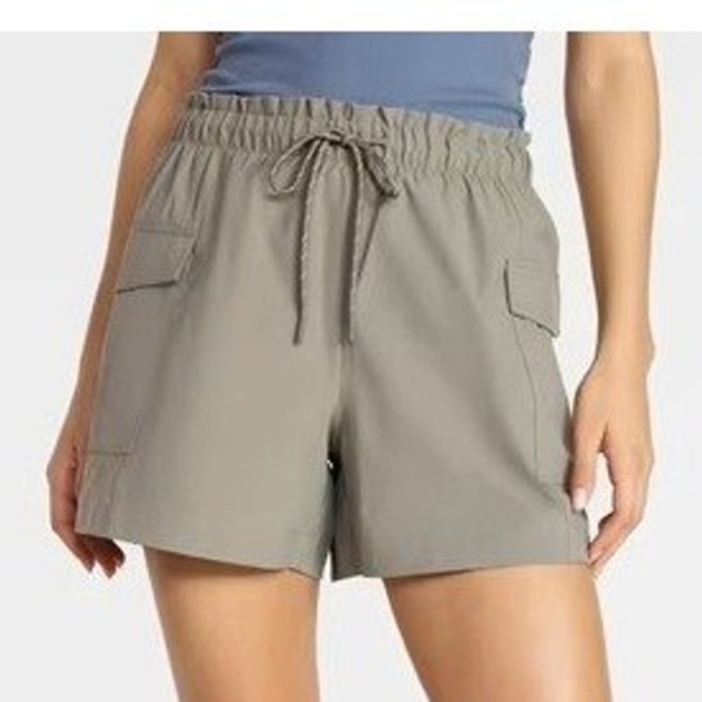AVIA Paperbag Pull On Shorts Sz XXL (20) Grey Fog Taupe Cargo Utility Shorts NWT